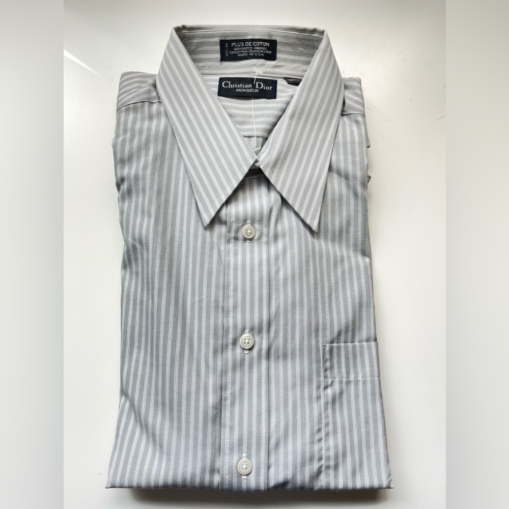 Vintage Christian Dior Monsieur Long Sleeve Striped Button Up Dress Shirt NWOT